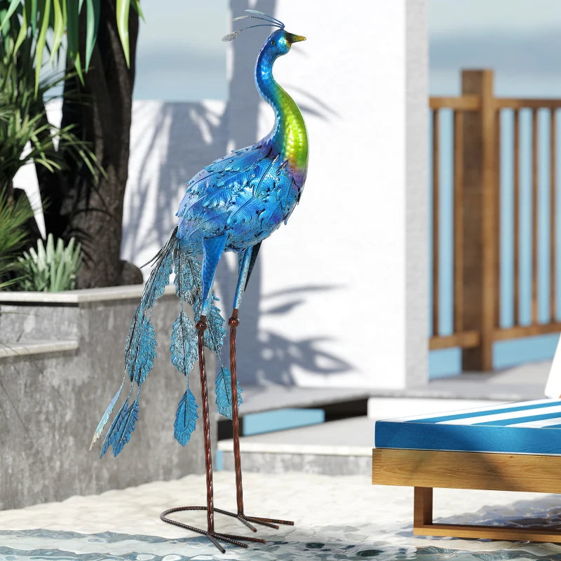 Peacock Garden Statue, 32.7" Standing Lawn Ornament Bird Statue with Stakes for Lawn Navy Blue