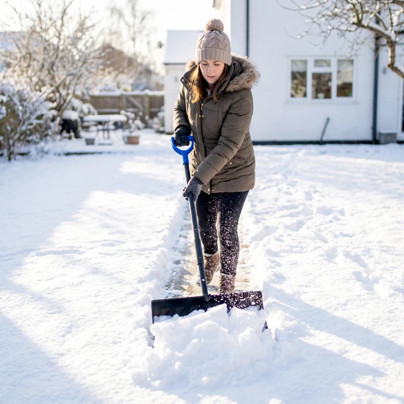 2-in-1 Snow Shovel & Ice Scraper, 22" Heavy-Duty Snow Pusher with Metal Wear Strip