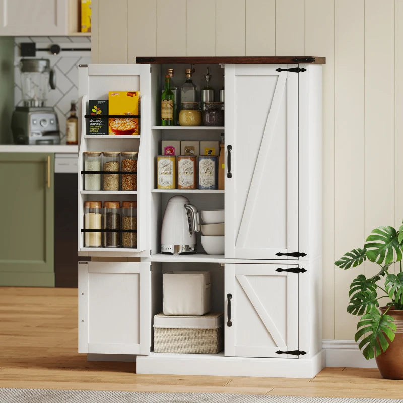 53.5" Pantry Cabinet, Kitchen Storage Cabinet with Adjustable Shelves, 6 Door Spice Racks for Dining Room, White