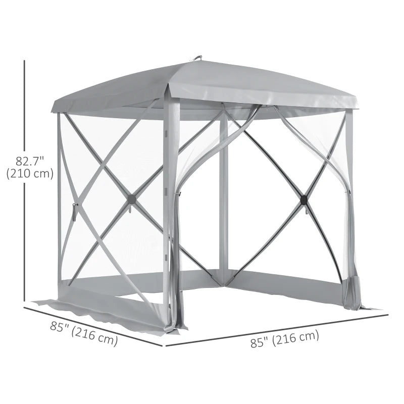 Pop-Up Tent, Foldable Screen Tent with Carry Bag, Zippered Door and Ground Stakes, Fits 3-4 People, Light Grey
