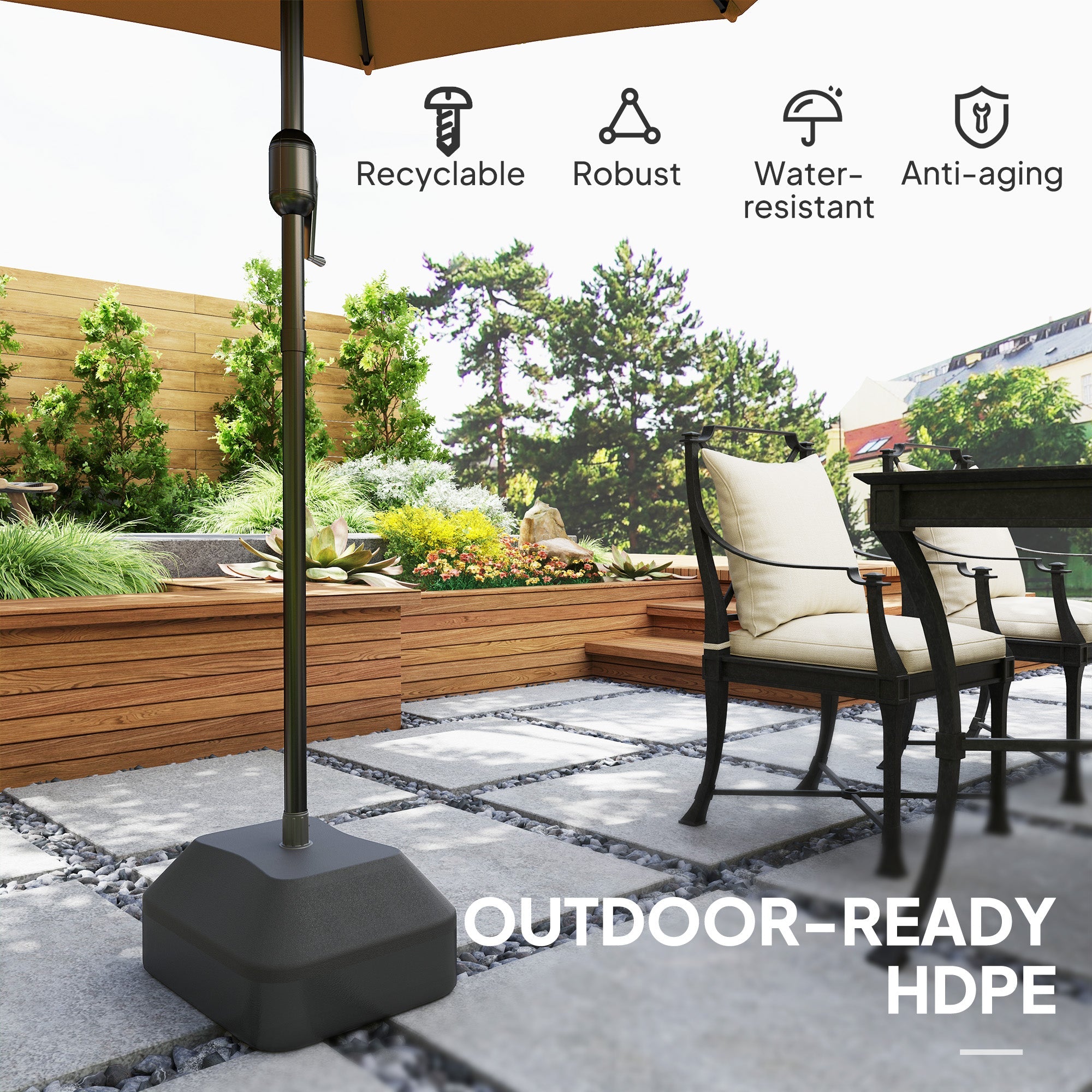 Outsunny Fillable Patio Umbrella Base, Heavy Duty Outdoor Umbrella Stand Base Patio Umbrella Stand, Filled Up to 53lbs with Stand or 44lbs with Water for Deck Poolside, Black