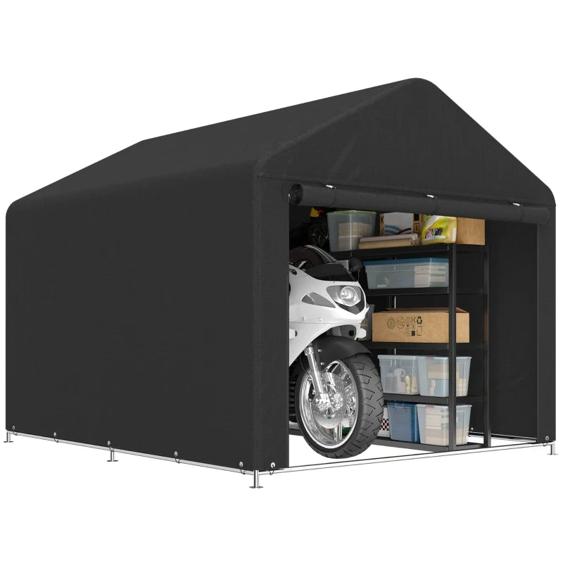 6.6' x 7.8' Portable Shed, Waterproof Bike Tent with Roll-up Zipper Door and Reinforced Galvanised Steel Frame, Black