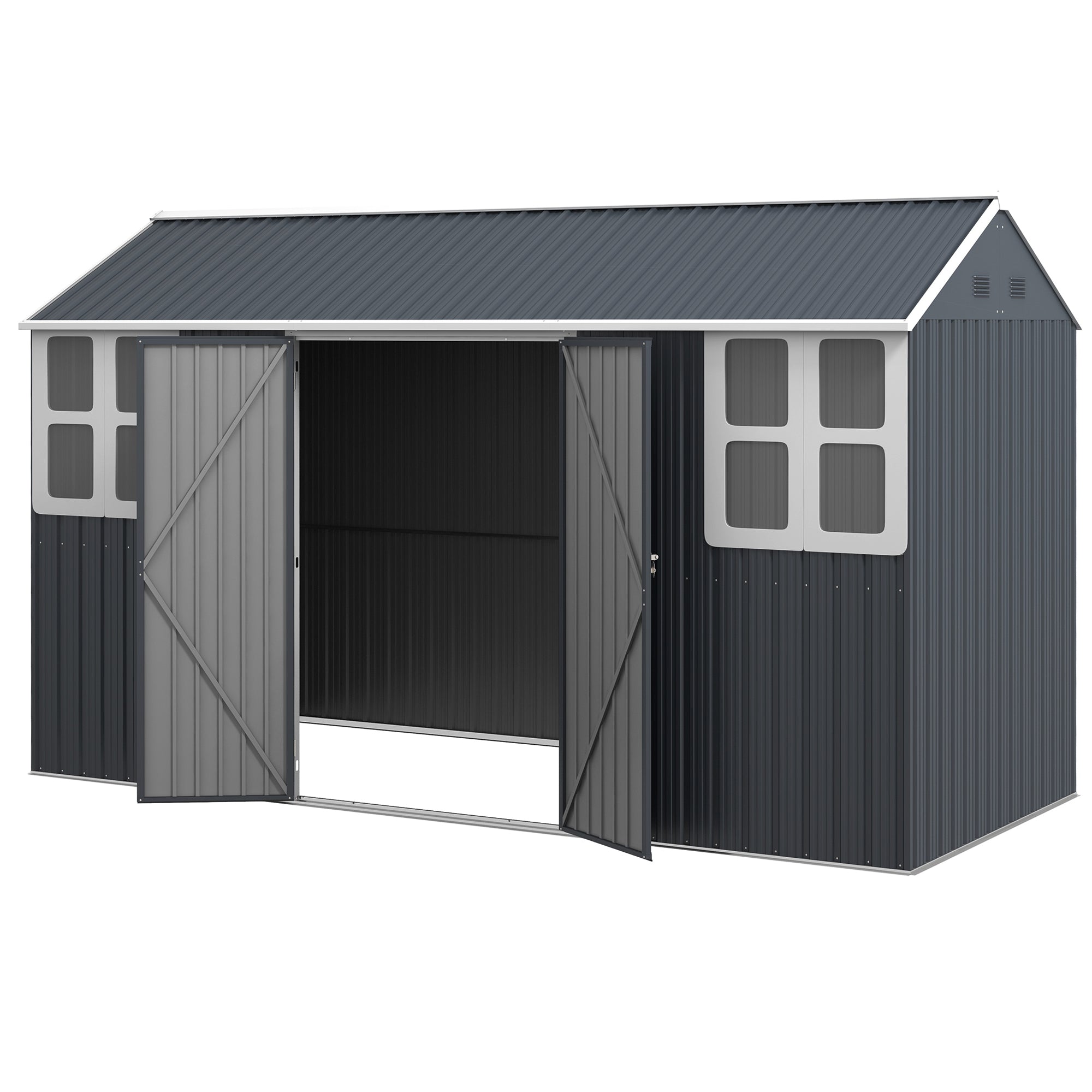 Outsunny Metal Garden Shed 12' x 5.5' Outdoor Storage Building Lockable Door Vents Sloped Roof Dark Grey