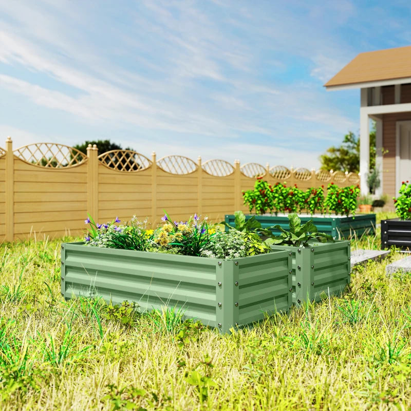 Galvanized Raised Garden Beds, Outdoor Planter Box, Set of 2, for Flowers, Herbs and Vegetables, Light Green