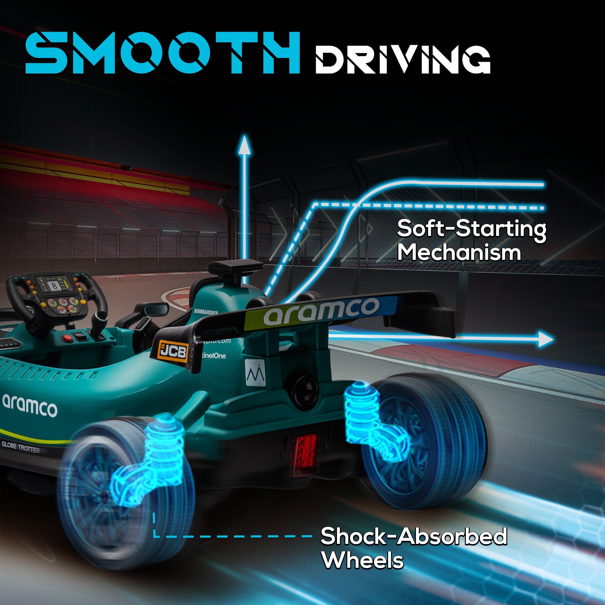 Qaba 12V Electric Go Kart, Kids Ride on Car with 4 Shock-Absorbing Wheels, Remote Control, Lights, Green