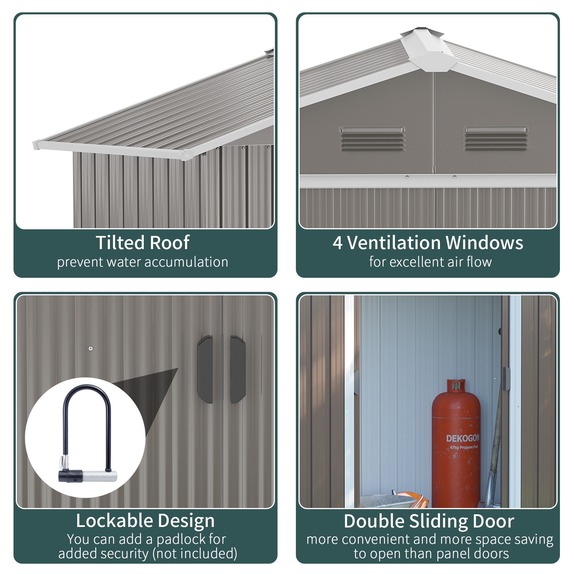 Outsunny 6.5x3.5ft Metal Garden Storage Shed for Outdoor Tool Storage with Double Sliding Doors and Vents, Grey