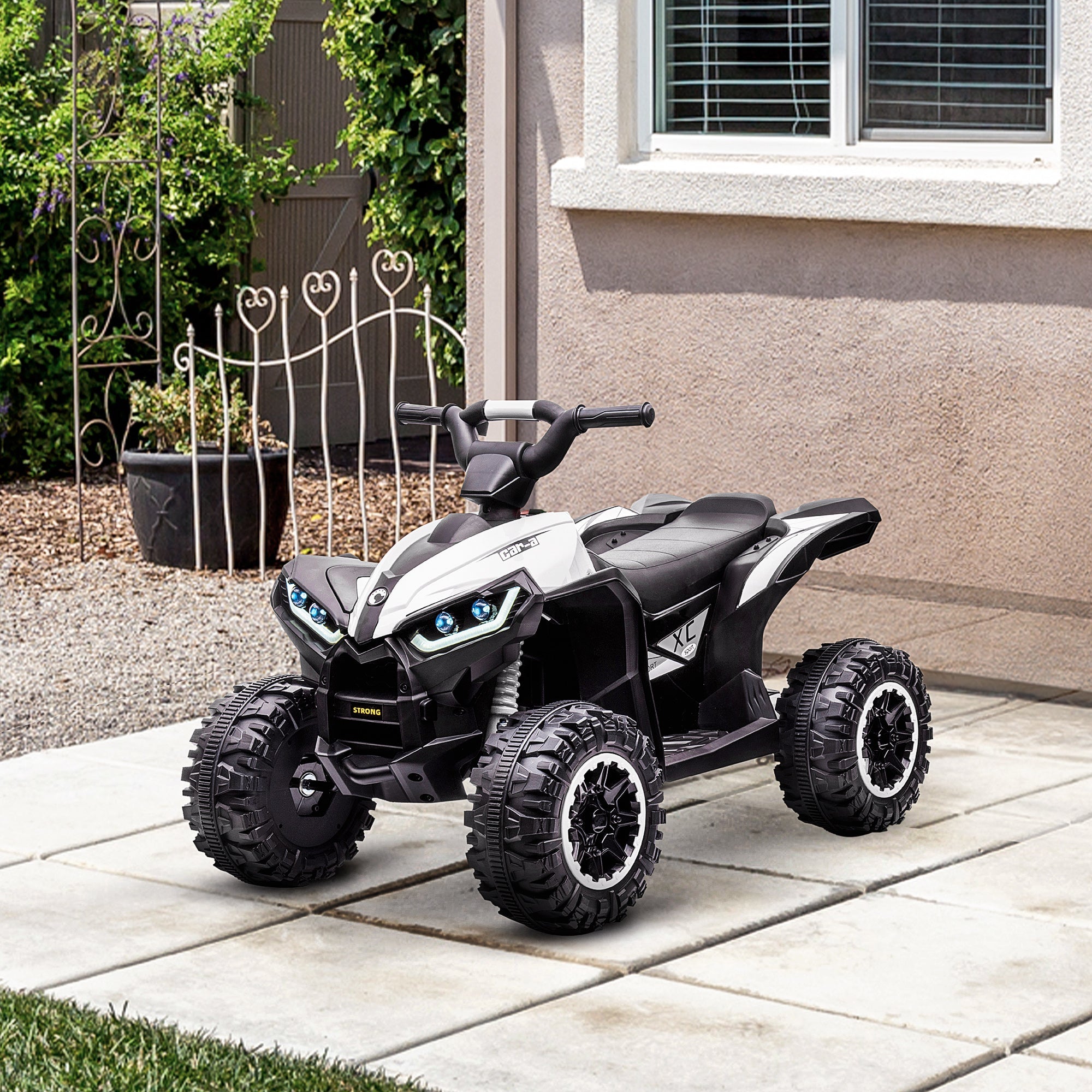 Aosom Kids 4 Wheeler Quad with Music, MP3, Headlights, High & Low Speed, Kids ATV for 3-5 Years Old Boys & Girl, White