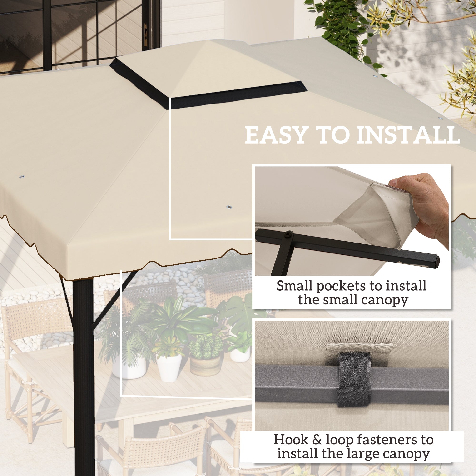 Outsunny 9.8' x 9.8' Gazebo Replacement Canopy, Gazebo Top Cover with Double Vented Roof for Garden Patio Outdoor (TOP ONLY), Beige
