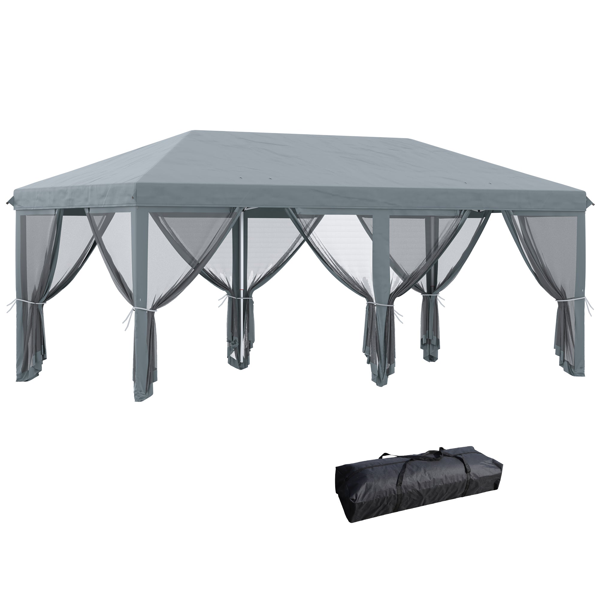 Outsunny 10' x 20' Pop Up Canopy Tent, Instant Canopies with 6 Removable Mesh Sidewalls, Carry Bag, Gray