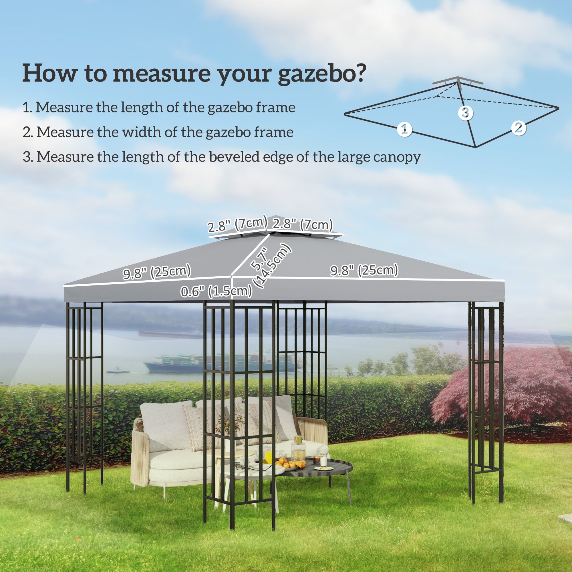 Outsunny Luminous Shade: 9.8' Square Gazebo Canopy Replacement Top, Light Grey Outdoor Garden Sun Shade