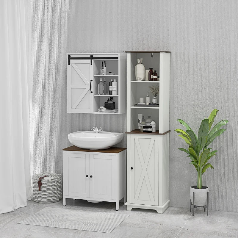 Bathroom Medicine Cabinet, Wall Cabinet with Sliding Door and Adjustable Shelf, 22.8" x 7.8" x 24.4", White