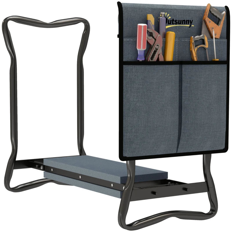 Garden Kneeler and Seat, Foldable Gardening Stool Bench with Thick EVA Foam Kneeling Pad and 1 Large Tool Pouch, Grey