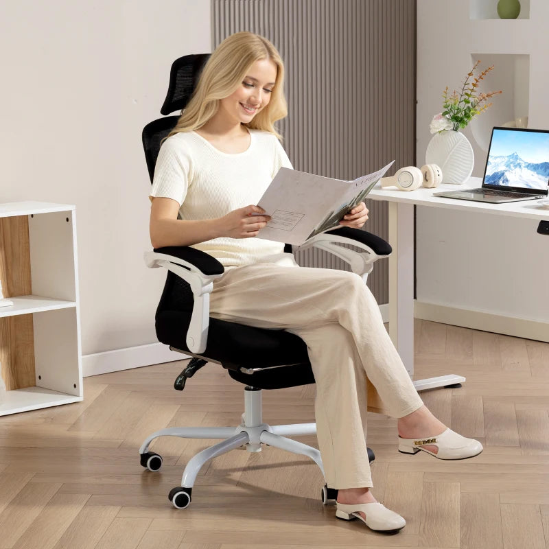 Ergonomic Office Chair, Mesh Reclining Desk Chair with Adjustable Lumbar Support, Headrest, Black