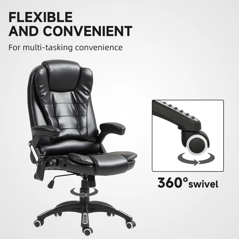 Reclining Massage Office Chair, Executive Office Chair with High Back, Swivel Wheels, Black