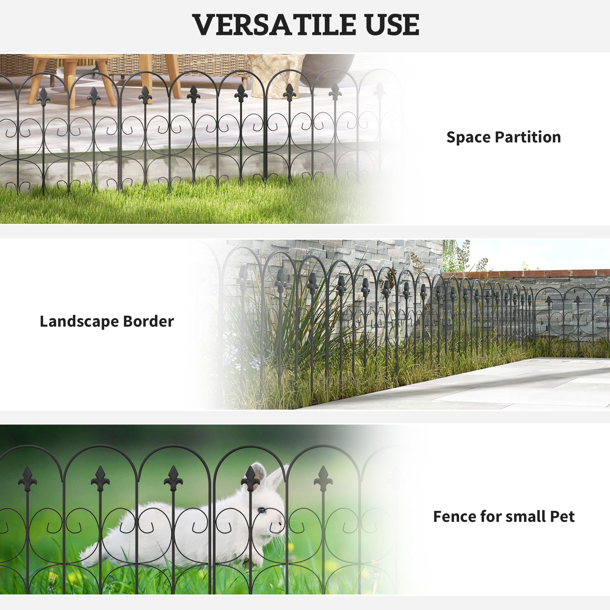 Outsunny 5-Piece 33"x10' Metal Wire Fence: Landscape Flower Bed Edging, Animal Barrier, Black
