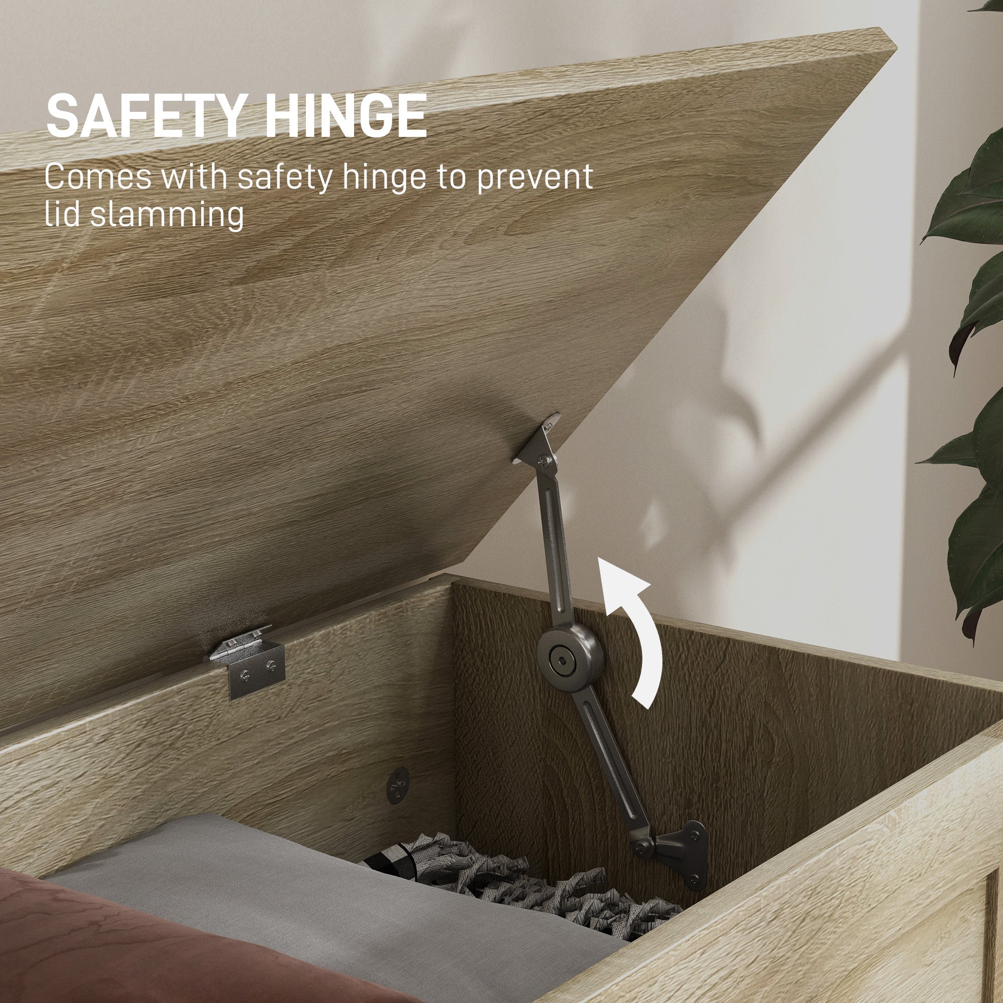 HOMCOM 39.4 Inches Storage Chest, Storage Trunk with Safety Hinge, Wooden Toy Box for Living Room, Natural Wood Grain