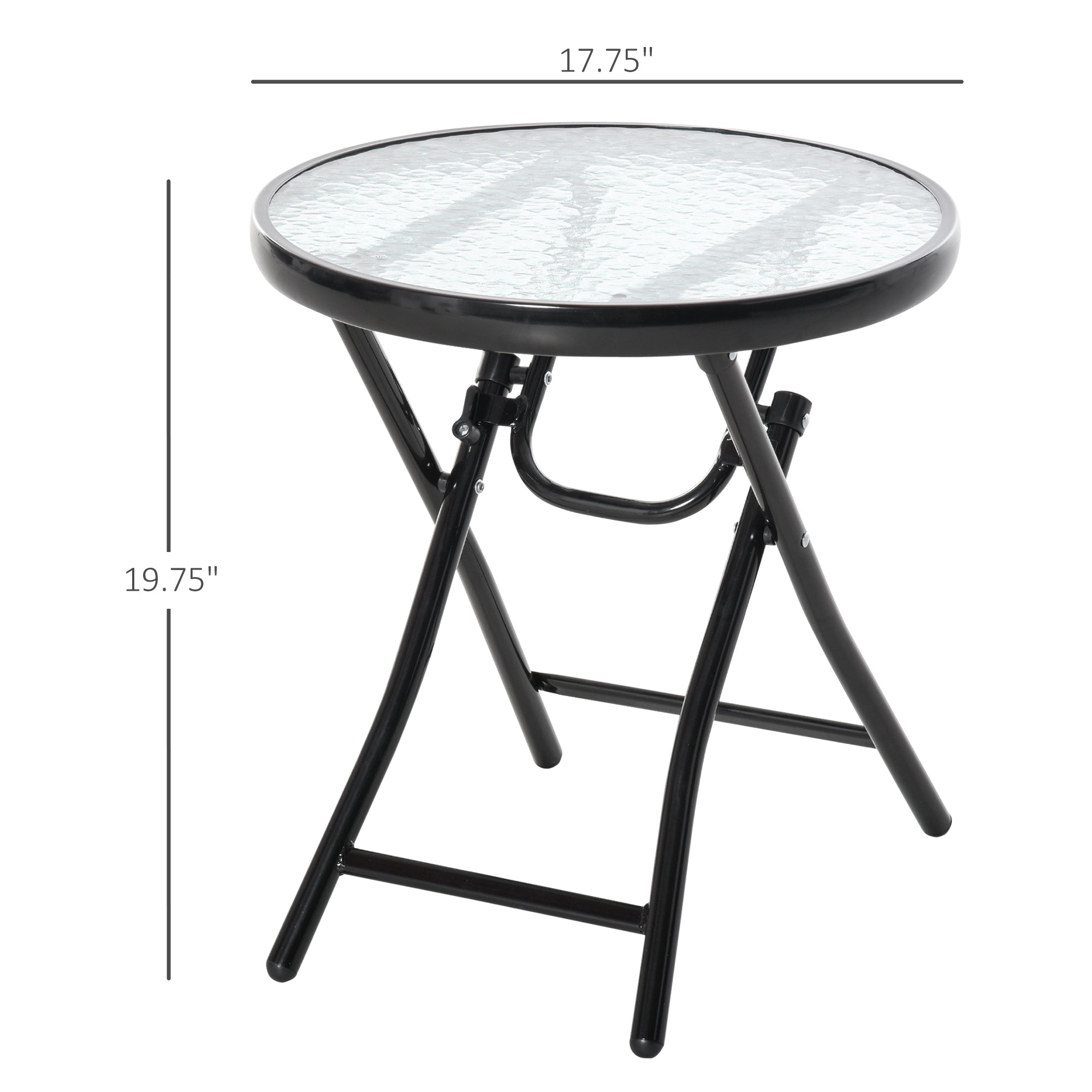 Outsunny Compact Foldable Garden Table Φ17.75" Round Dining Safety Buckle Glass Top Metal Edge Outdoor Furniture