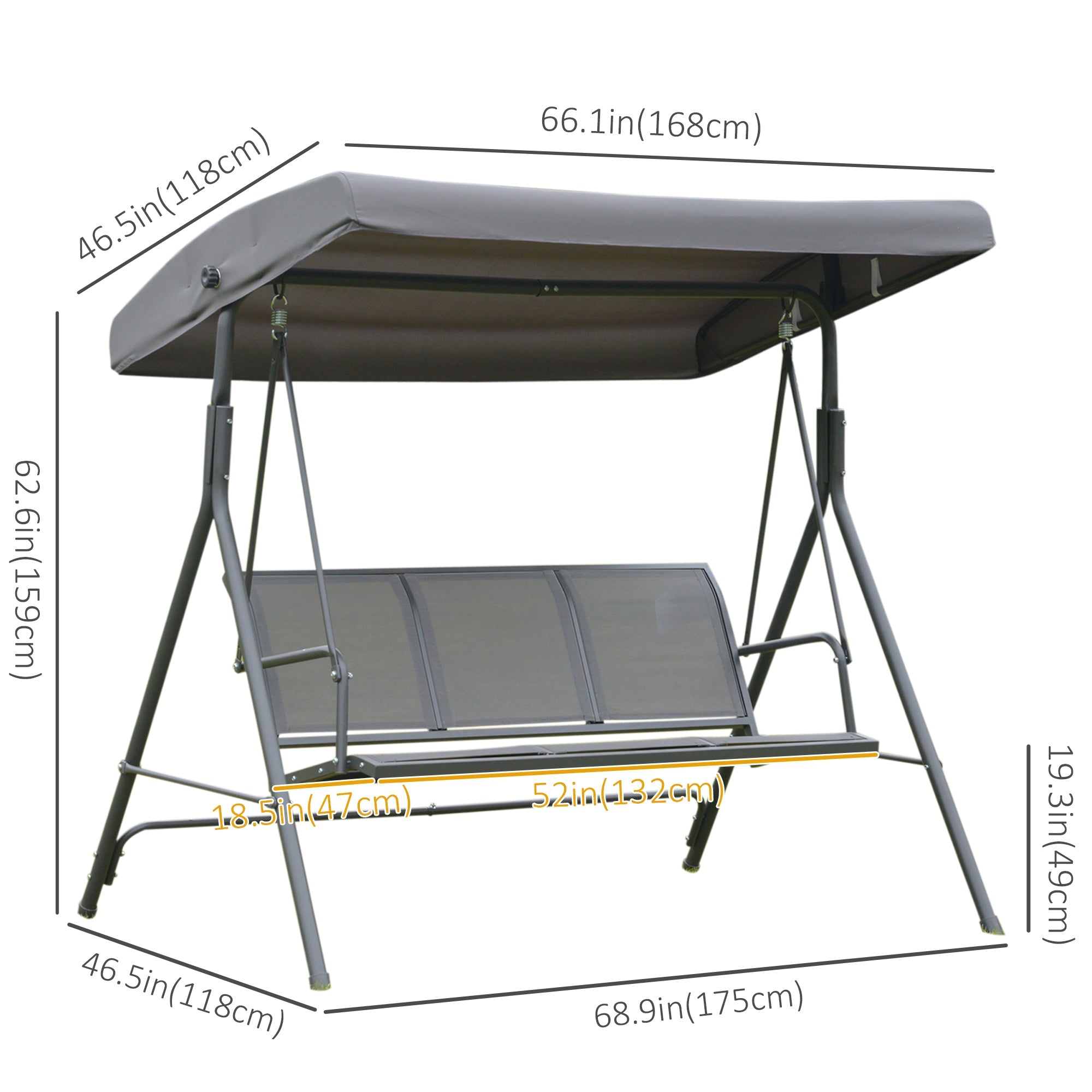 Outsunny 3-Seater Porch Swing Chair Garden Hammock A-Frame Outdoor Sling Seat with Adjustable Canopy Cover