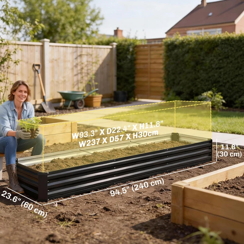 8'x2'x1' Galvanized Raised Bed, Large Elevated Planter Box for Growing Flowers, Herbs and Vegetables, Black