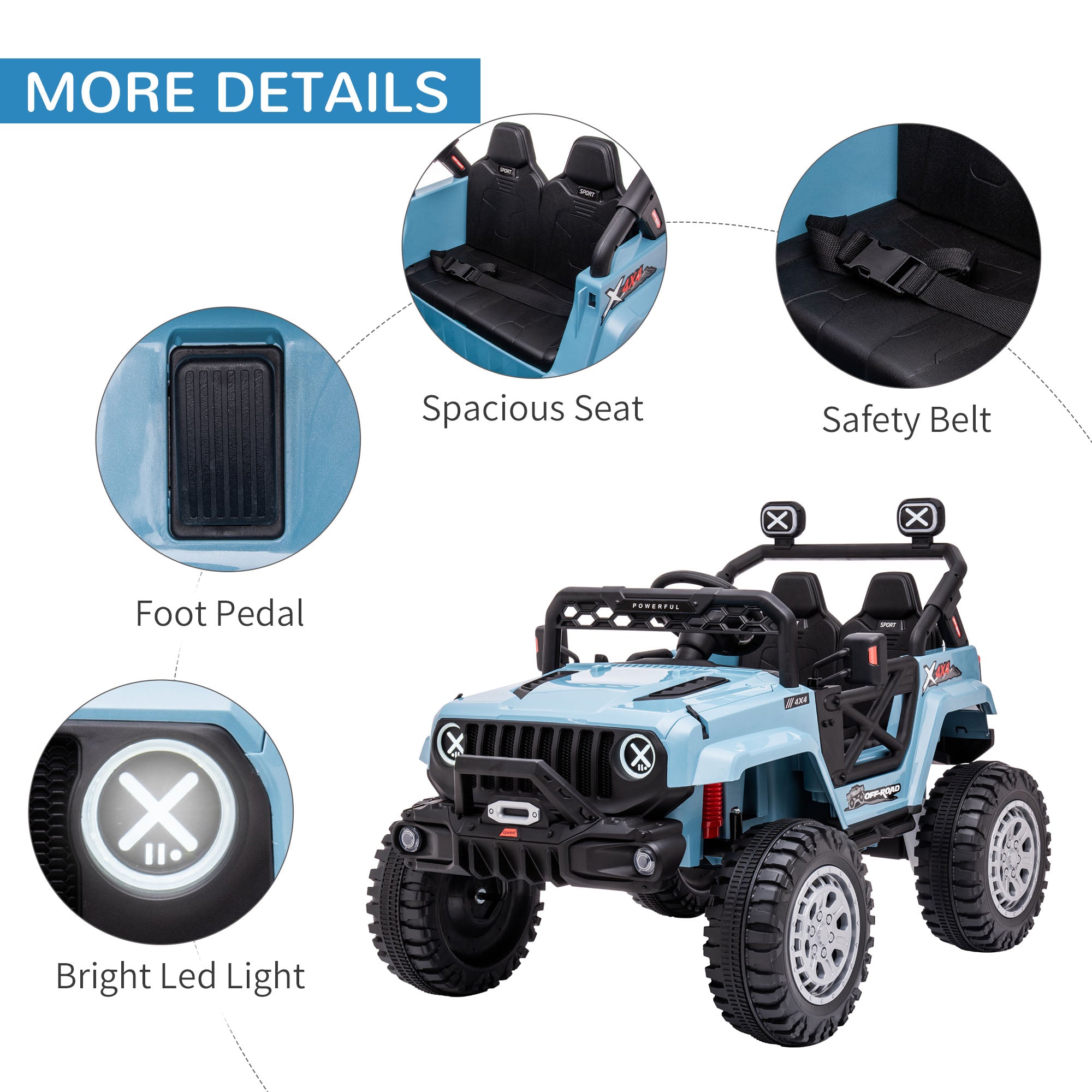 Aosom 12V Kids Ride-On Truck: Remote Control, LED Lights, Spring Suspension, Blue