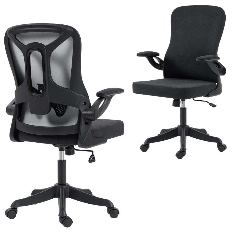 Ergonomic Office Chair, Swivel Desk Chair with Adjustable Lumbar Support and Height, Flip-up Armrests, Wheels, Black