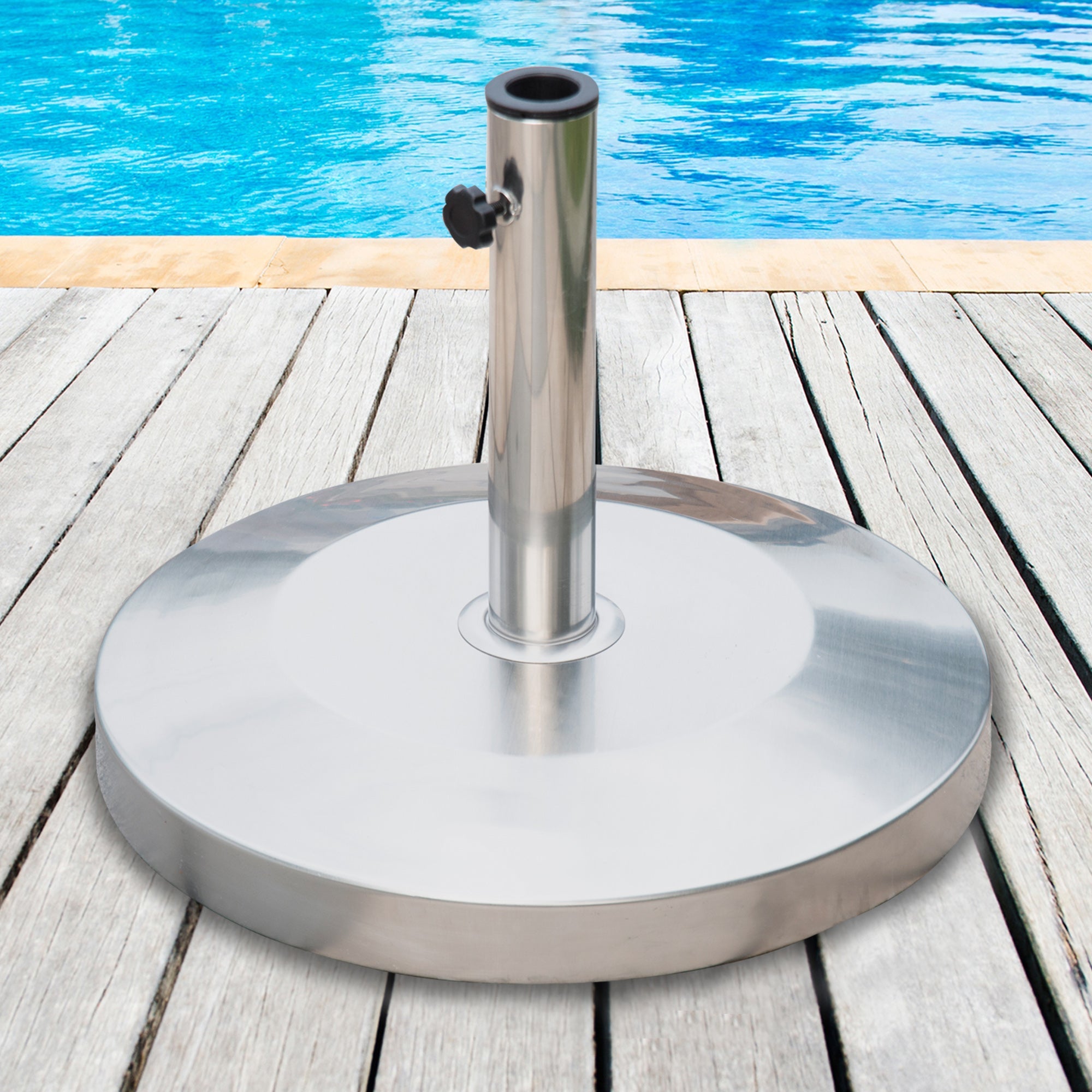 Outsunny Stainless Steel Umbrella Pedestal: 19" Round Decorative Stand Holder for Outdoor Patio, Silver