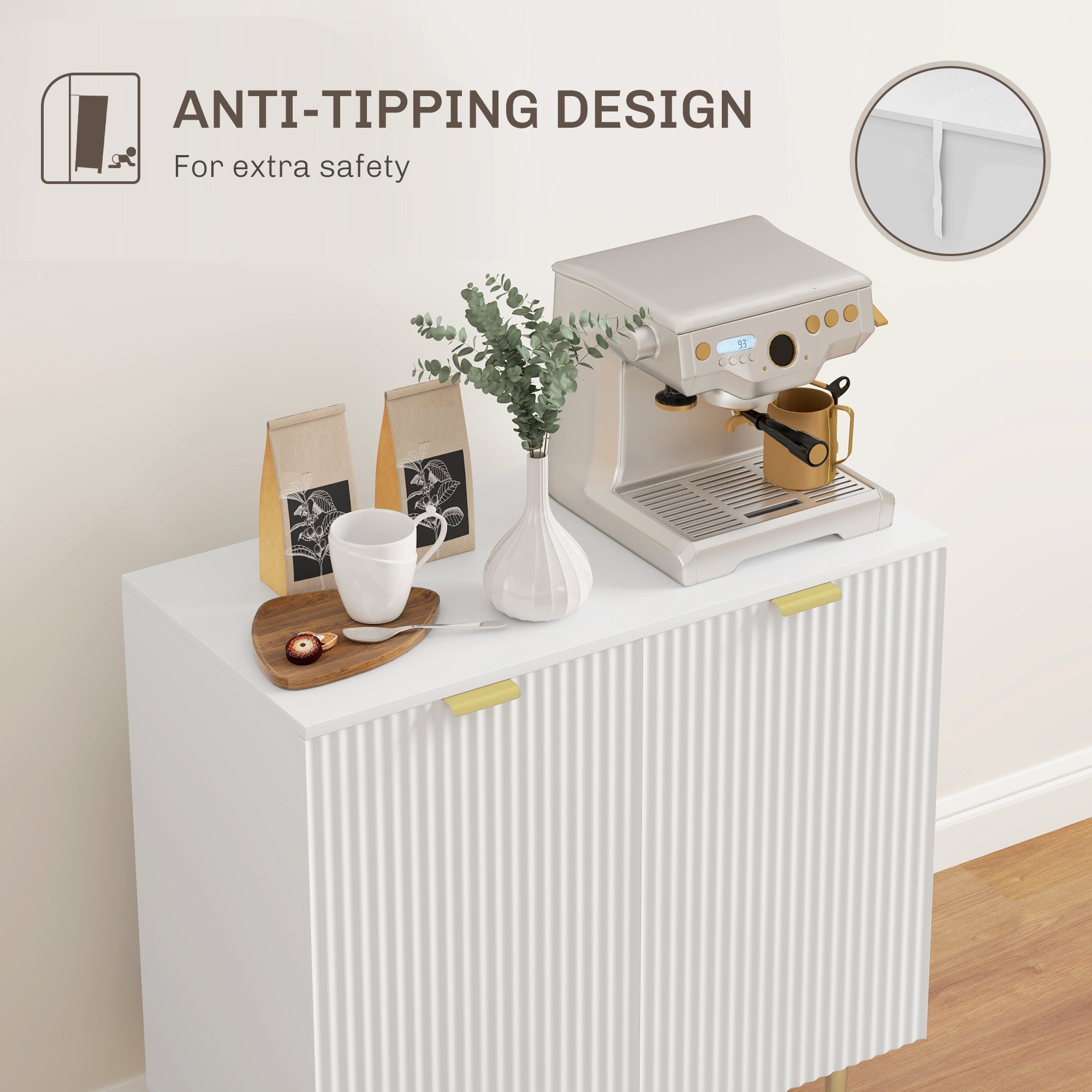 HOMCOM Modern Kitchen Storage Cabinet, Sideboard Buffet Cabinet with Adjustable Shelves and Metal Legs for Kitchen, White