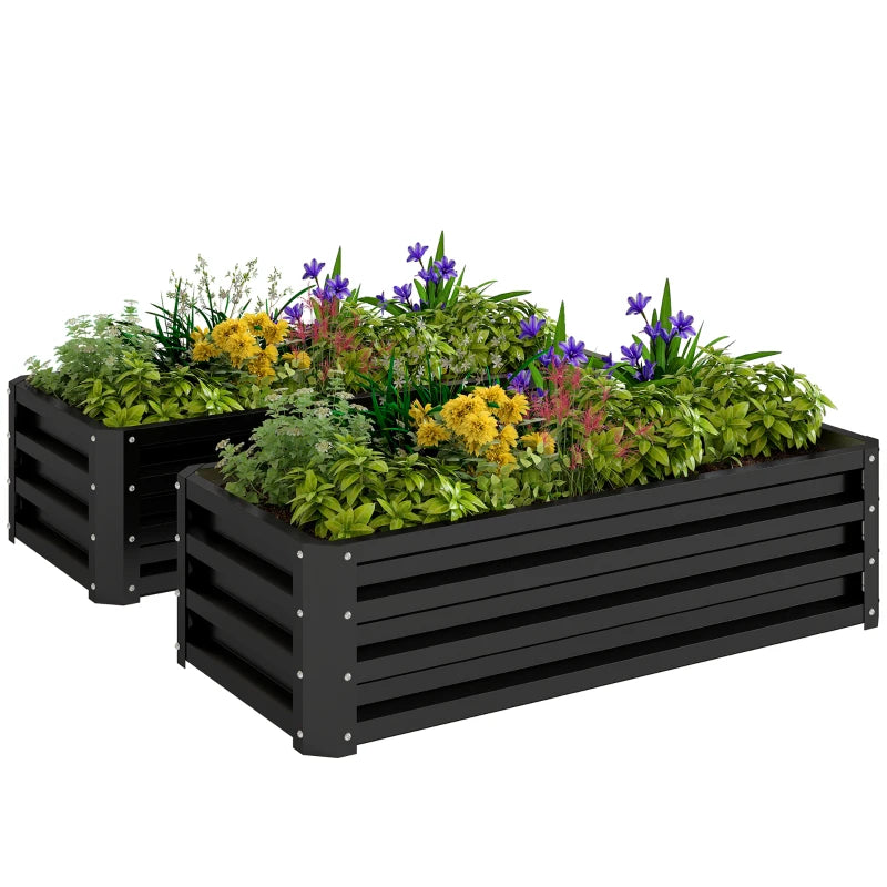 Galvanized Raised Garden Beds, Outdoor Planter Box, Set of 2, for Flowers, Herbs and Vegetables, Black