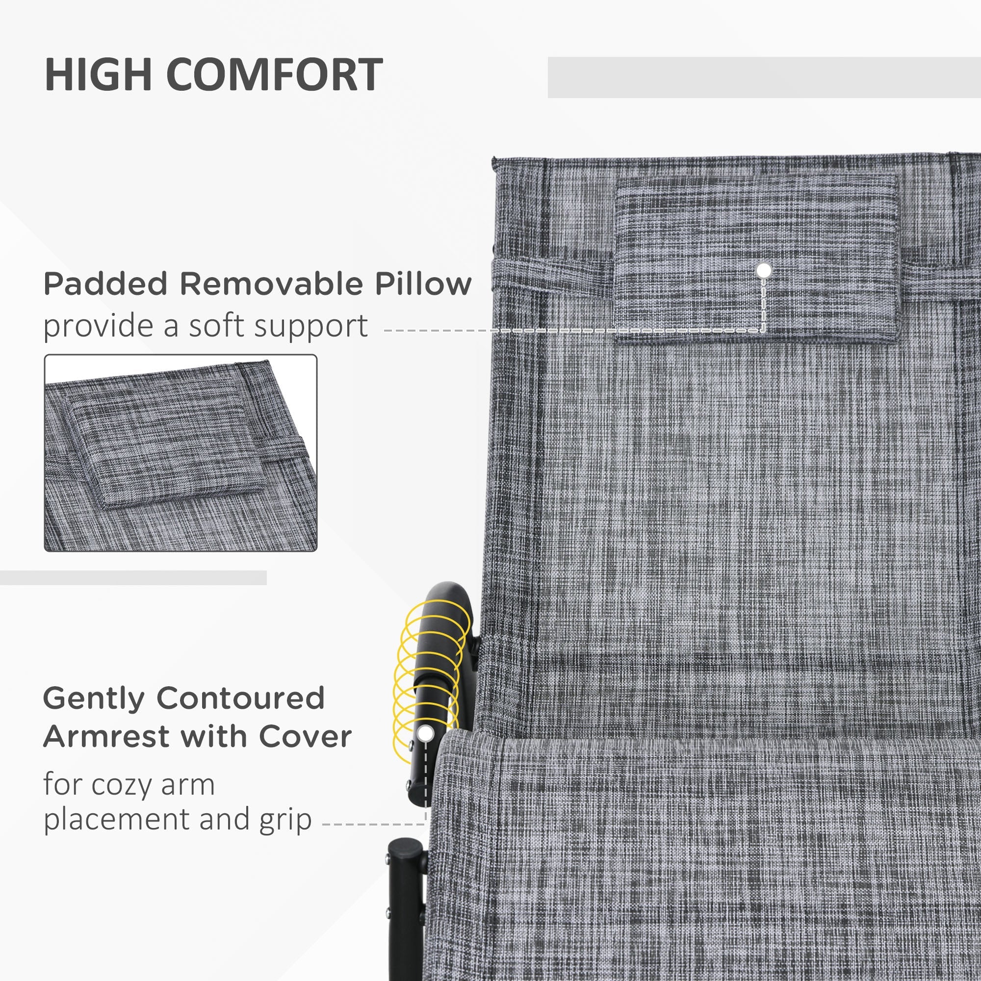 Outsunny Outdoor Rocking Chair, Patio Zero Gravity Rocker with Mesh Seat and Padded Pillow for Indoor, Garden, Grey