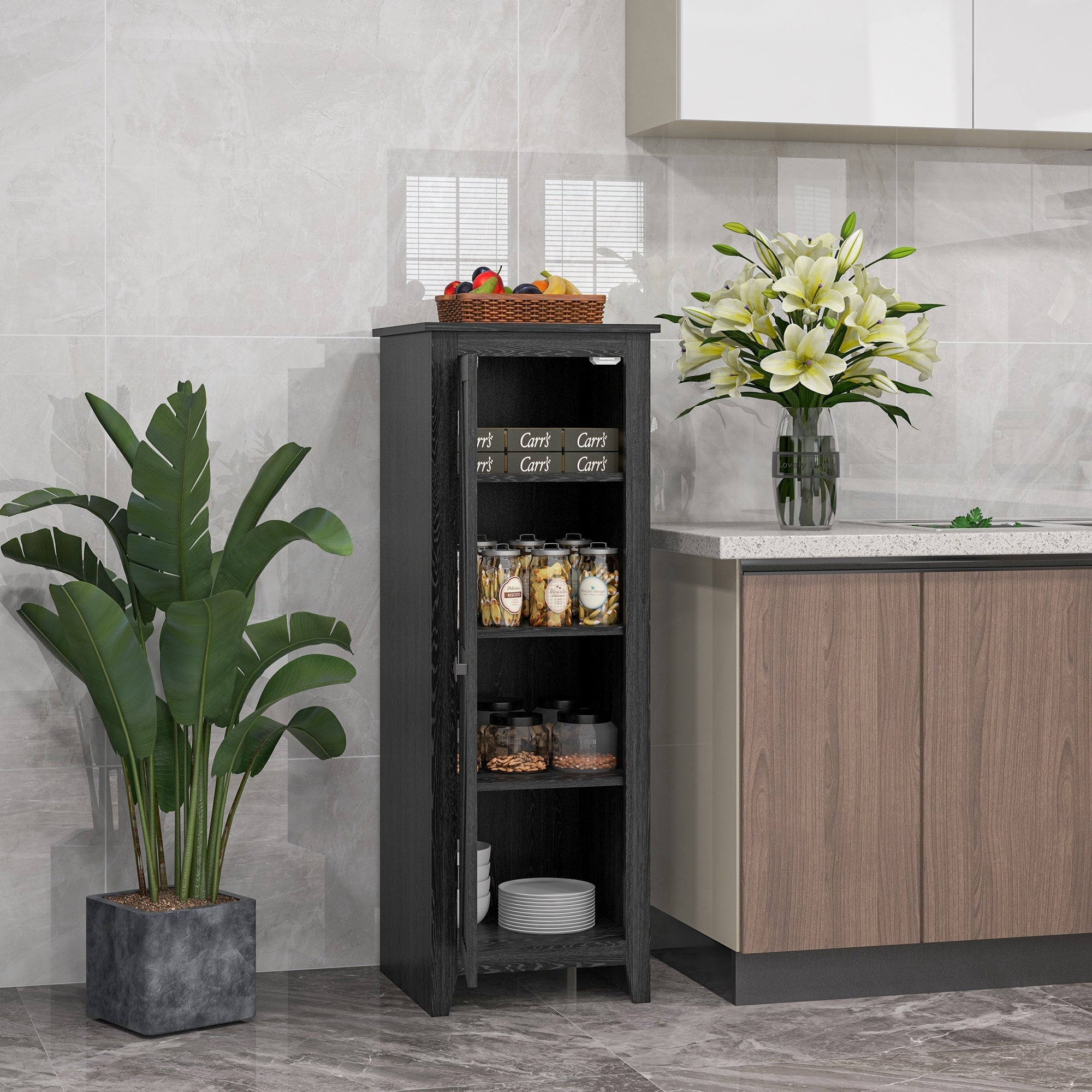 HOMCOM Space-Saving Savior: 47.8" Kitchen Pantry Cabinet with Doors and Shelves for Dining Room Organization
