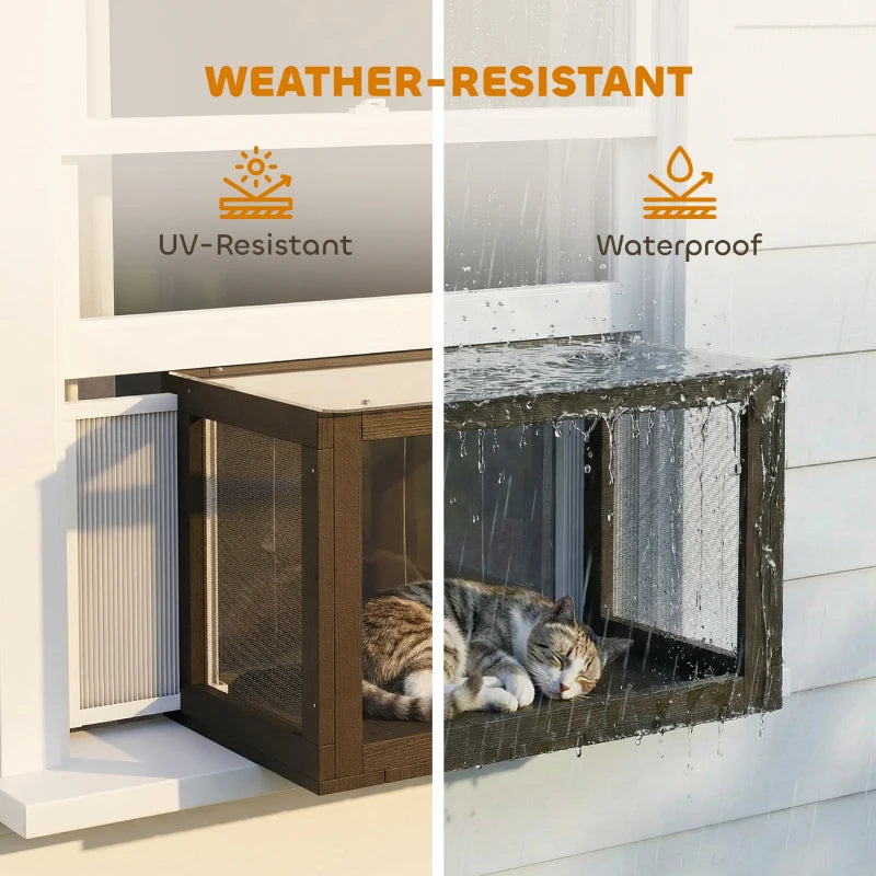 Catio Outdoor Cat Enclosure Adjustable Cat House Waterproof Top for Window 24" x18.5" x16.1" Black & White