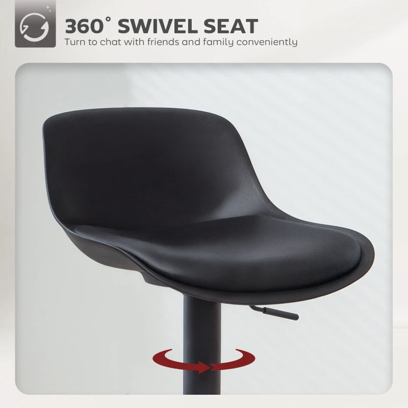Counter Height Bar Stools Set of 2, Streamlined Bar Chairs with Adjustable Height and Swivel PU Leather Seat, Black