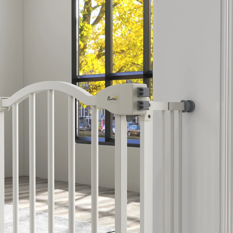 Extra Tall Dog Gate with Door, Pressure Fit, Auto Close, Double Locking for Doorways Hallways Stairs, 29"-39", White