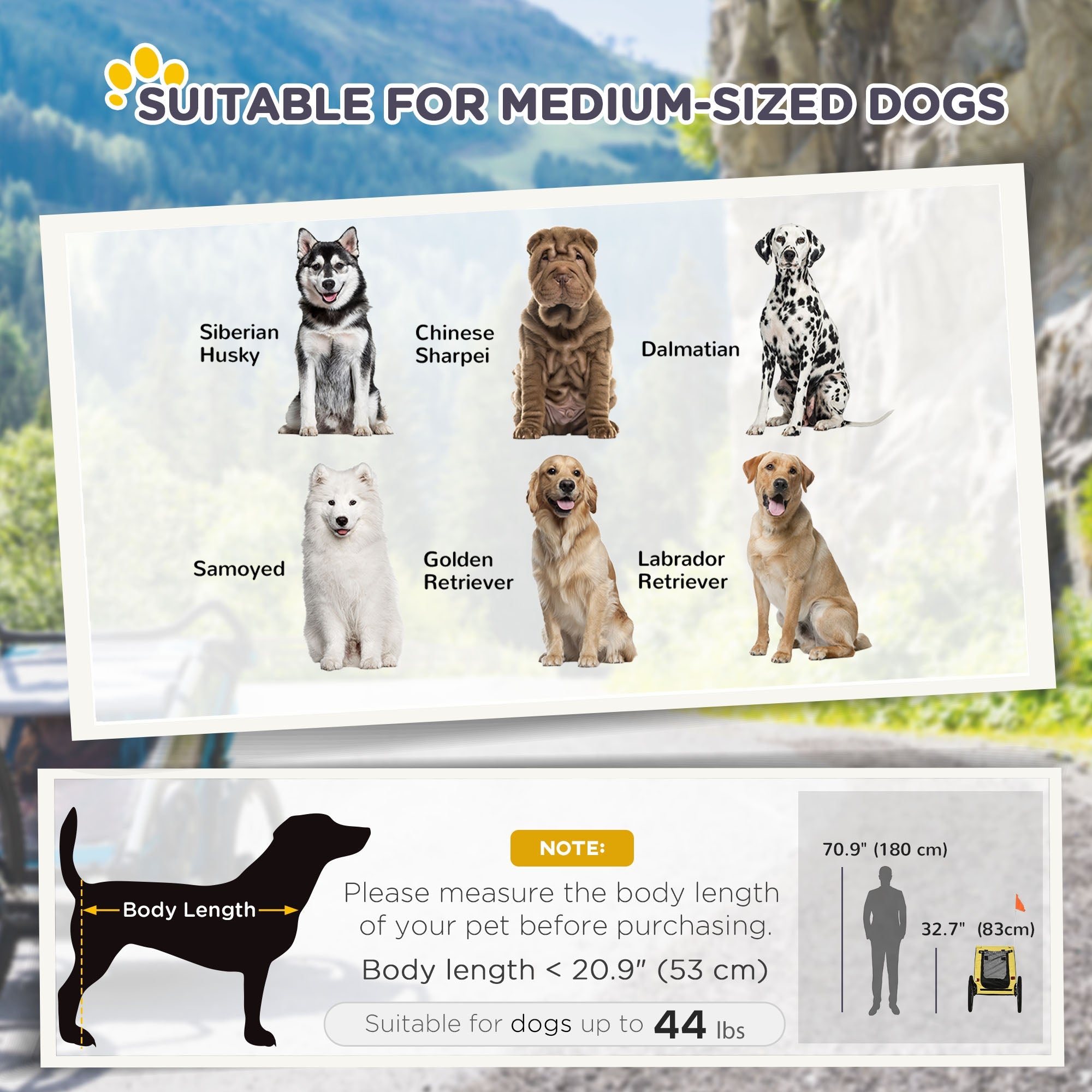 Aosom Medium Dog Bike Trailer with Hitch Coupler Quick Release Wheels Reflectors Flag Yellow