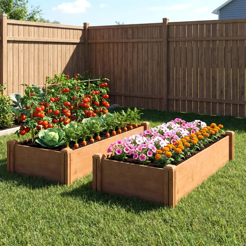 Wooden Raised Garden Bed, 8 x 4 x 1ft Elevated Garden Box with Dividers and Open Bottom, Outdoor Raised Planter Box