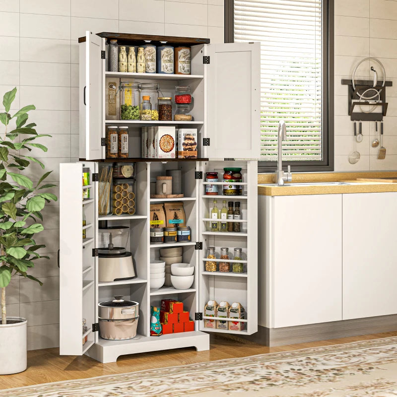 64" Tall Kitchen Pantry Cabinet with Spice Racks and Adjustable Shelves, White