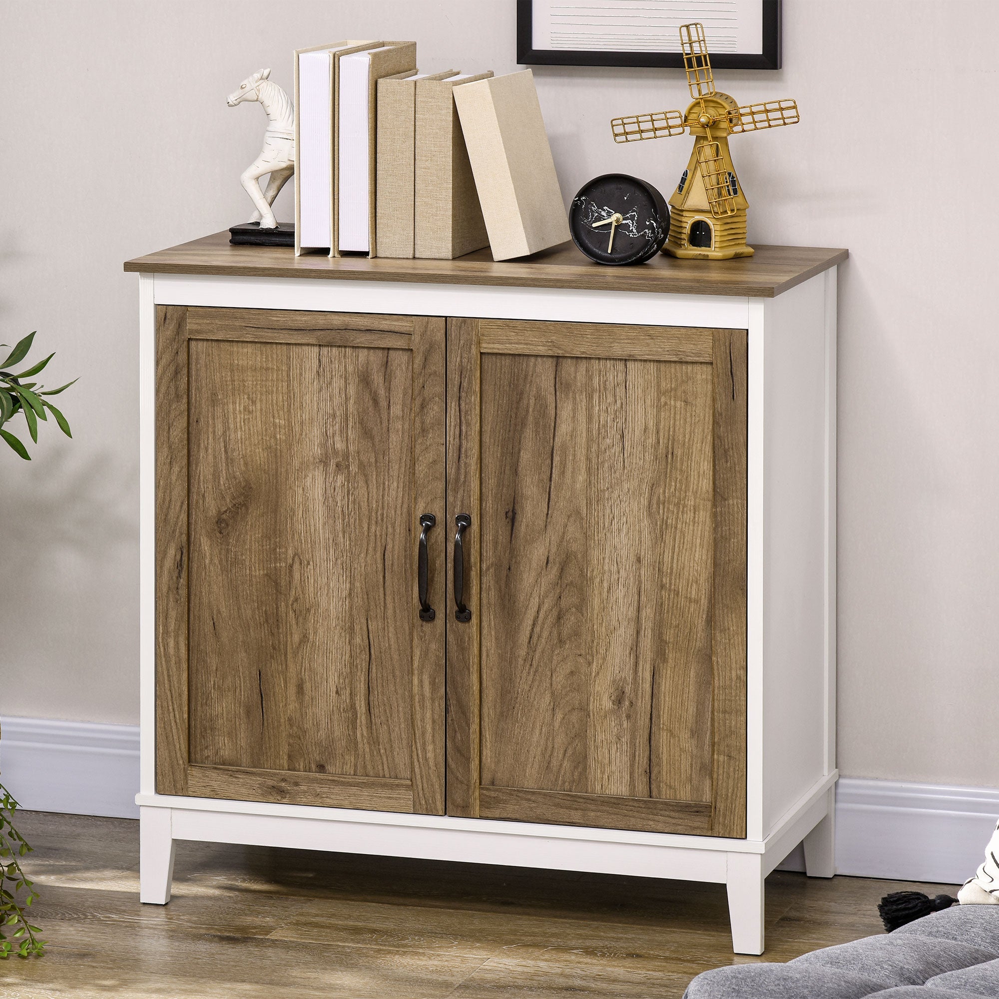 HOMCOM Dark Grey Farmhouse Sideboard: Storage Cupboard with Shelves for Cozy Kitchen & Living Room Vibes