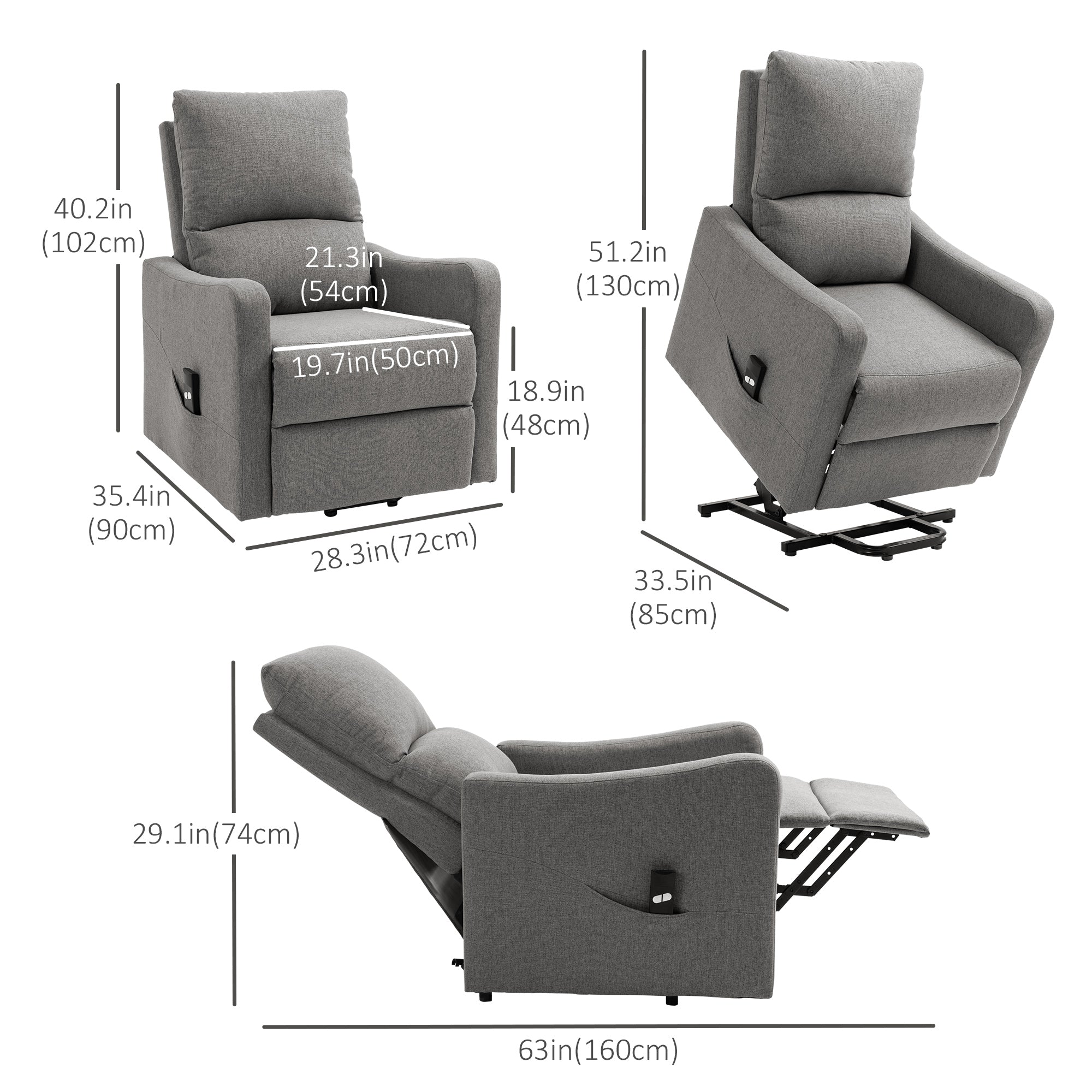 HOMCOM Electric Lift Recliner Chair Rising Power Chaise Lounge Fabric Sofa with Remote Control & Side Pocket for Living Room