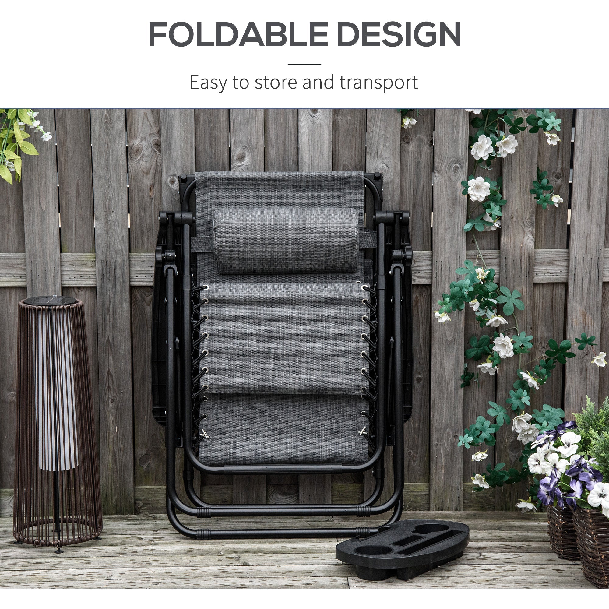 Outsunny Outdoor Zero Gravity Reclining Lounger Chair with Canopy Shade, Side Tray, Cupholder, Light Grey