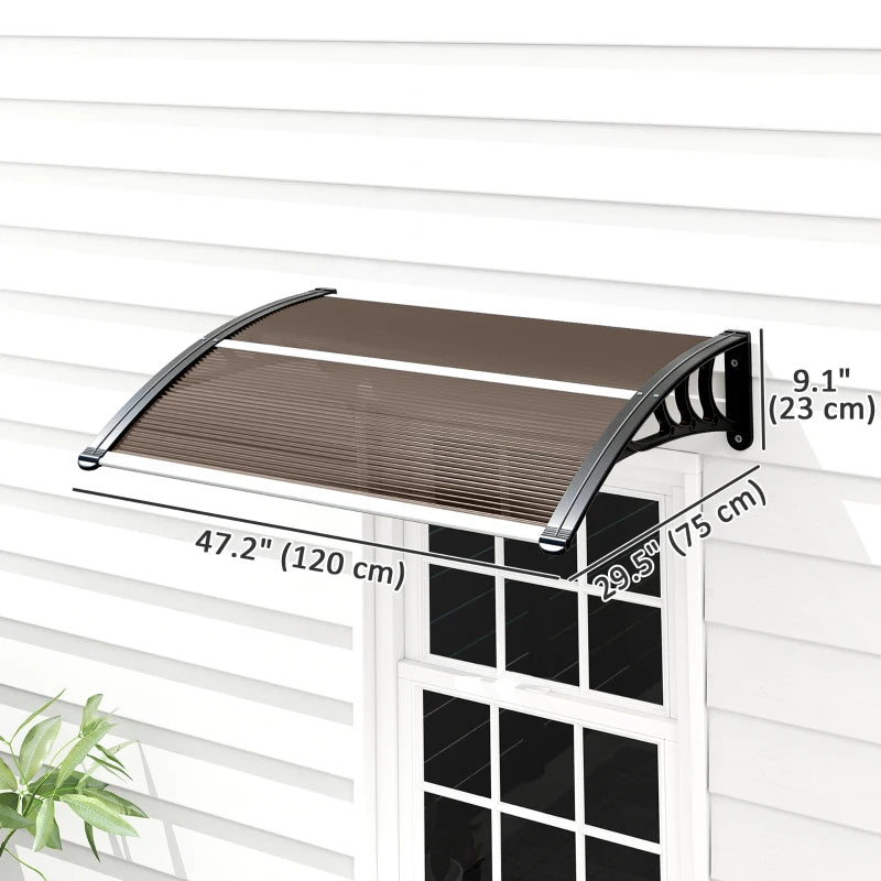 Window Awning Door Canopy, Polycarbonate Cover Patio Awnings, 30" x 50", Brown
