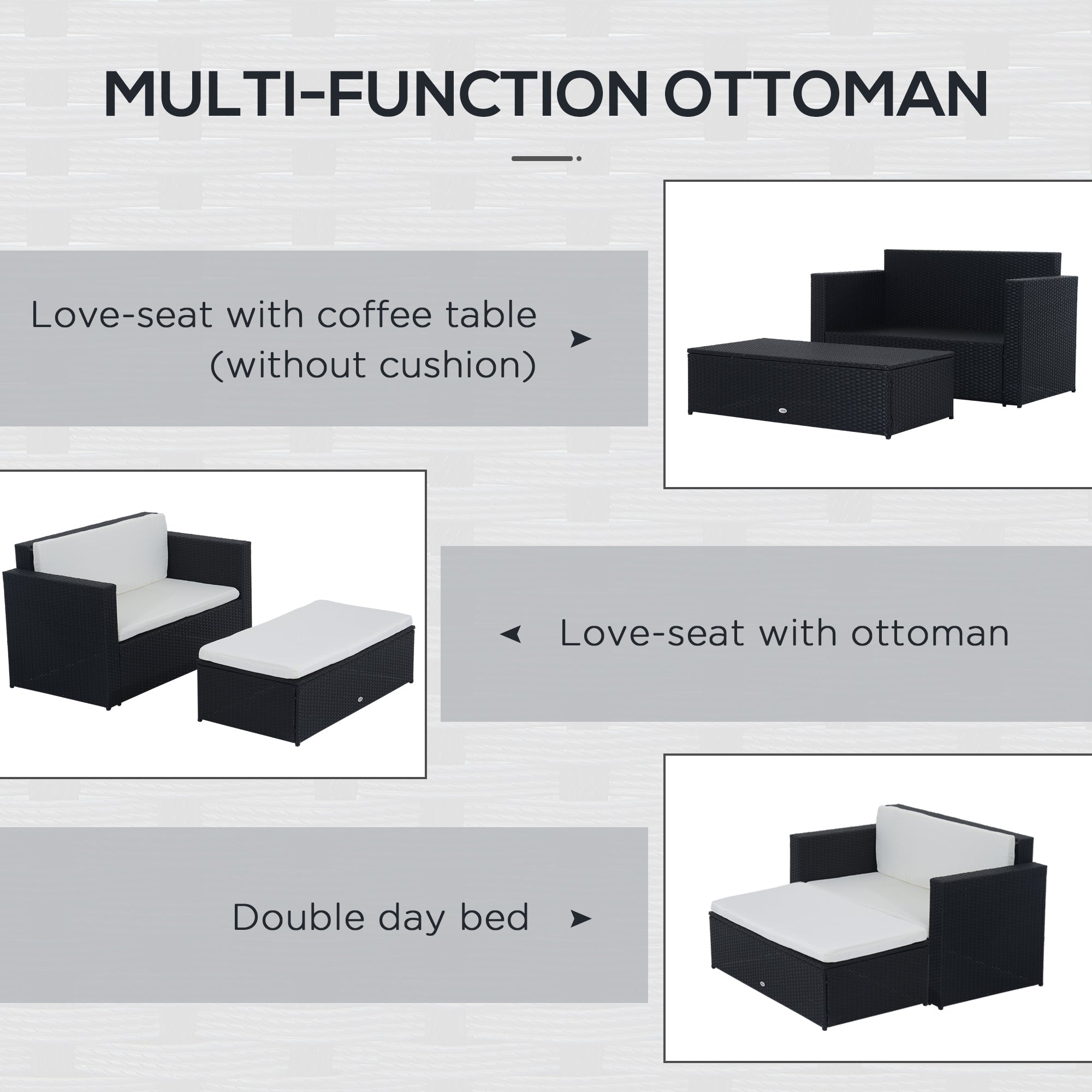 Aosom Rattan Loveseat and Ottoman Set - 2pc Wicker Sofa Table Set with Cushions for Outdoor Patio Furniture