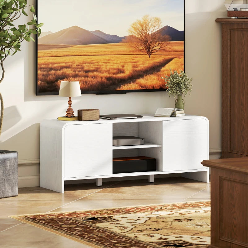 TV Stand for up to 55 Inch TV, Nordic Entertainment Center with 2 Cabinets and 2 Open Shelves for Living Room, White