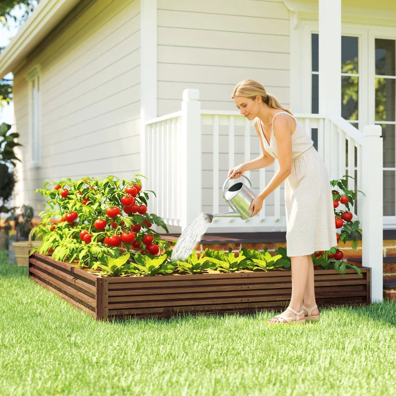 L-Shaped Raised Garden Bed, 82" x 109" x 12" Galvanized Steel Planter Box with Multi-reinforced Rods for Vegetables, Flowers and Herbs, Dark Brown Wood Effect