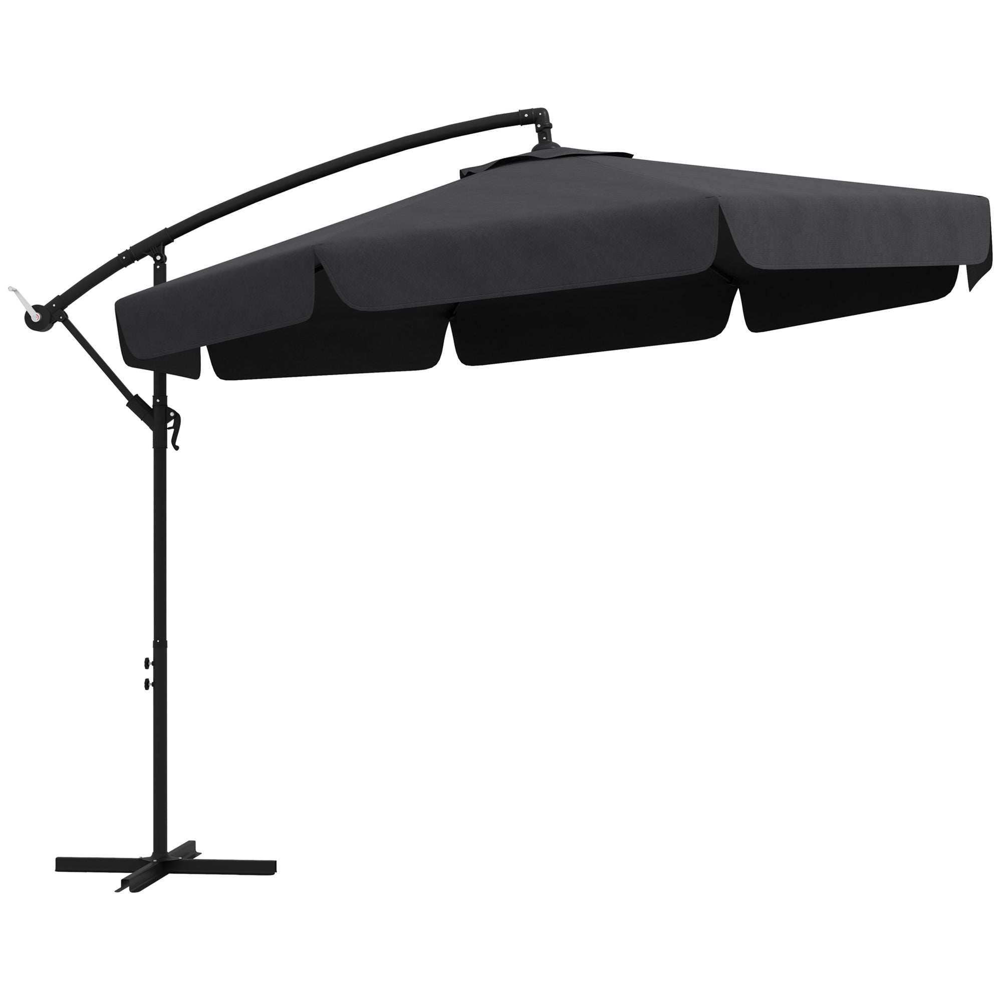 Outsunny 11ft Cantilever Patio Umbrella Offset Parasol 8 Ribs Cross Base for Outdoor Garden Black