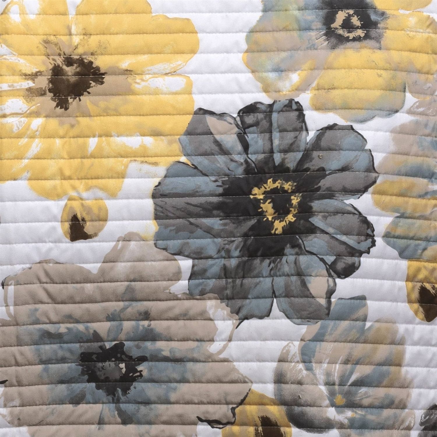 Full/Queen White Yellow Grey Flowers Lightweight Polyester Microfiber Quilt Set - Free Shipping