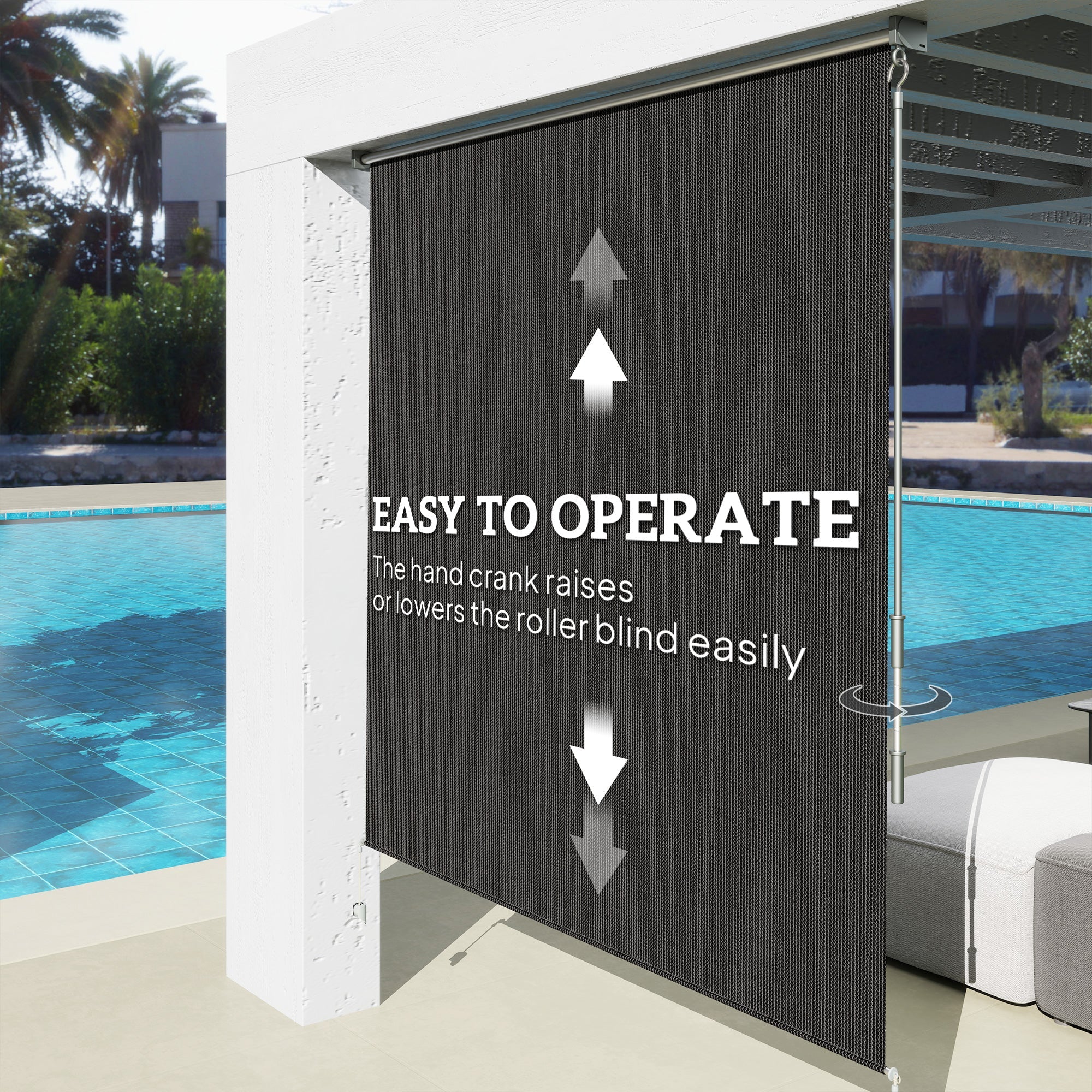 Outsunny 6' x 6' Patio Door Blinds, Outdoor Roller Shades, Cordless Roll Up Shade for Porch Gazebo, Black