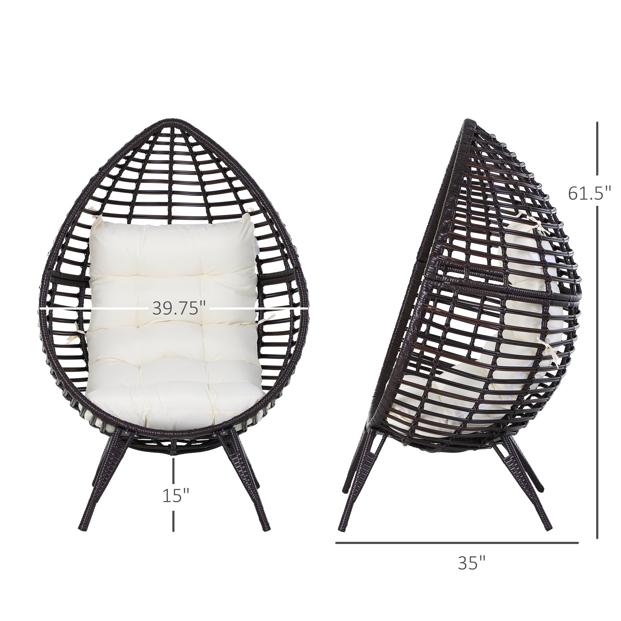 Outsunny Rattan Wicker Egg Chair Lounge Chair with Cushion Outdoor Indoor Adjustable Brown 352lbs Capacity