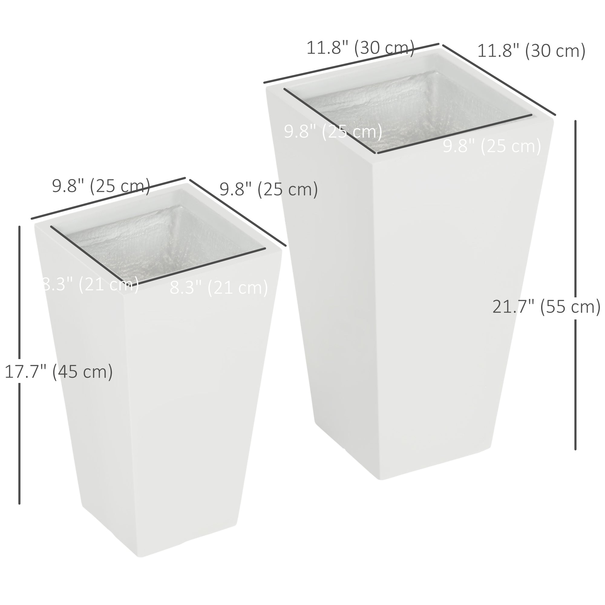 Outsunny Set of 2 Tall Planters with Drainage Holes, 22" / 18" Outdoor Flower Pots for Patio, Yard, Garden, White