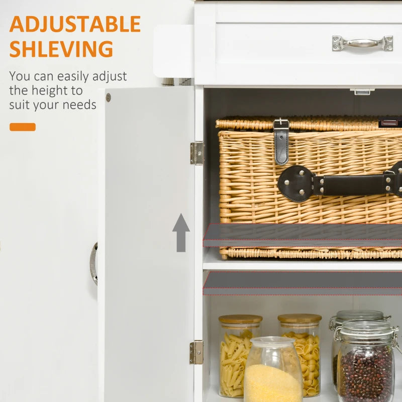 Foldable Kitchen Island with Storage Drawer, Farmhouse Style Rolling Utility Cart, Coffee Bar Cabinet on Wheels with Drop-Leaf Wood Top, White