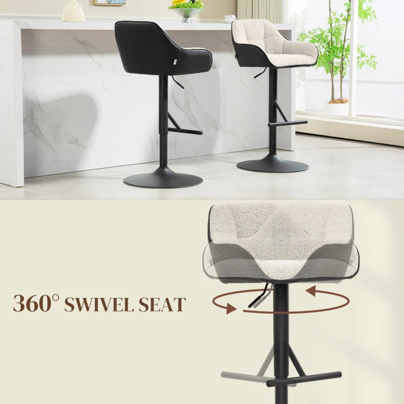 Bar Stools Set of 2, Swivel Counter Height Barstools with Back, Footrest, Armrests, Adjustable Height, Light Grey
